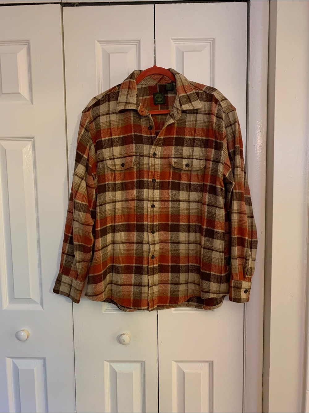 Timberland Orange Brown Plaid Button-Down Shirt